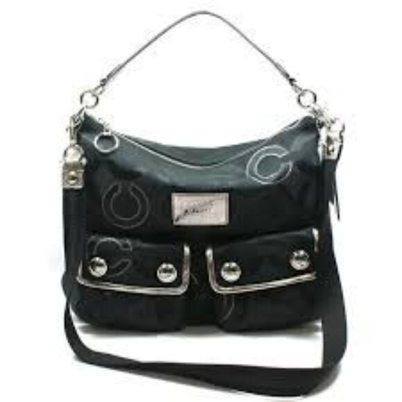Rare Vintage Coach Poppy Signature C's Black Shoulder Bag Purse m - Picture 1 of 15